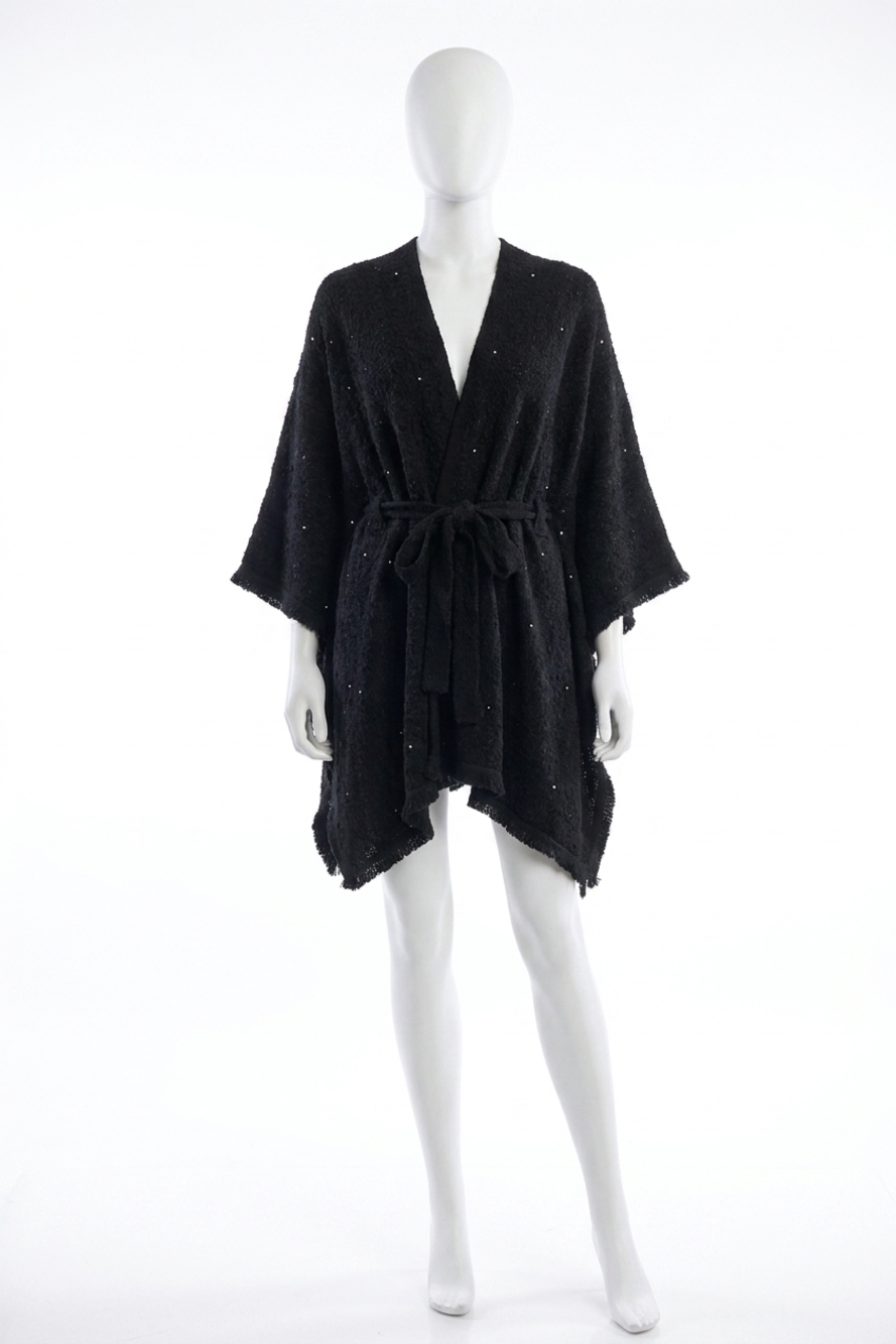 NEW JOSEPH RIBKOFF sequined bouclé belted cover up in black